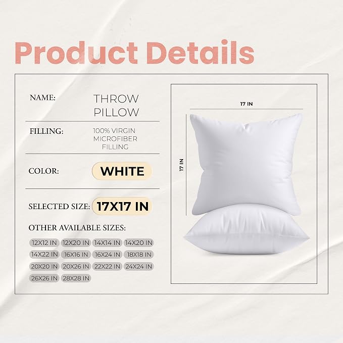 Utopia Bedding 17x17 Pillow Inserts, 2 Pack | Indoor cushion inserts - Image 8