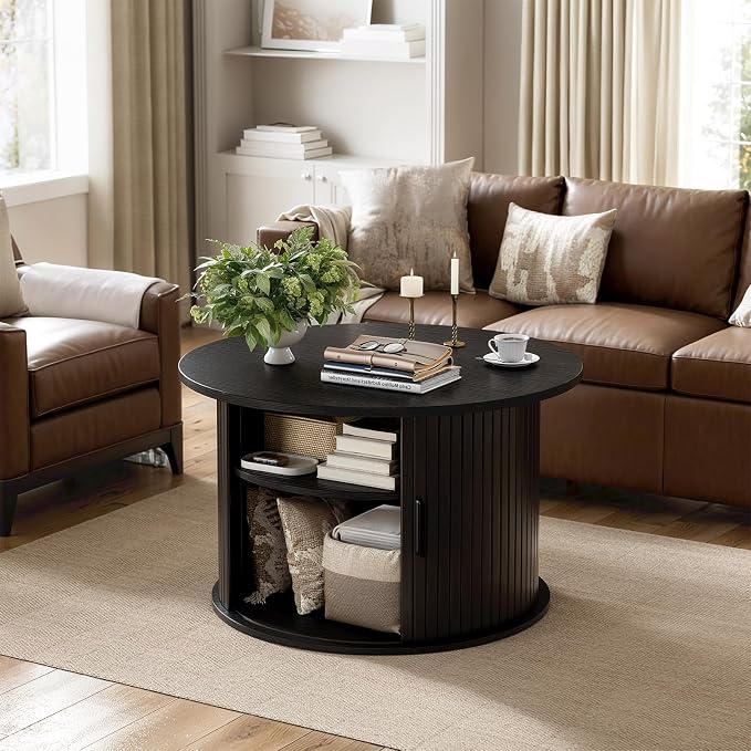 FABATO Round Lift Top Coffee Table, Fluted Wood Accent Coffee Table - Image 3