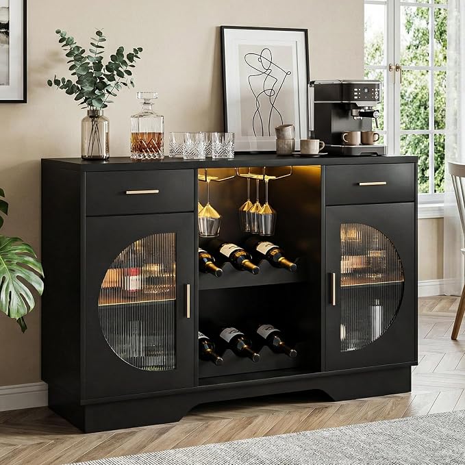 Wine Bar Cabinet with LED Light, Modern Liquor Cabinet Coffee Bar Cabinet - Image 3