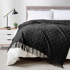 BOURINA Black Throw Blanket 50 x70 Inches Jacquard Argyle Throw Textured Solid by BOURINA