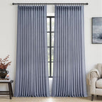 Extra Long 108 Inch Dusty Blue Pleated Linen Light Filtering Sheer Curtains by PleatedDrapes