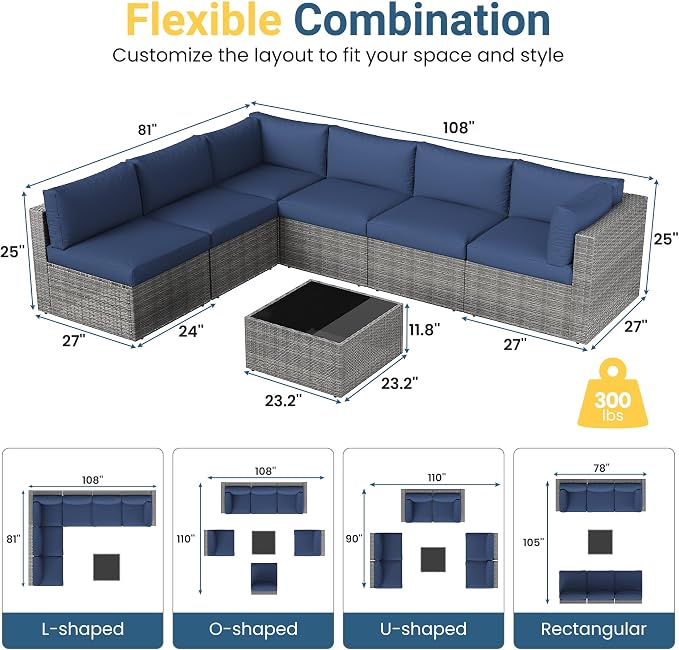 May in Color 7 Pieces Wicker Outdoor Patio Furniture Set, Patio Sectional Sofa - Image 2