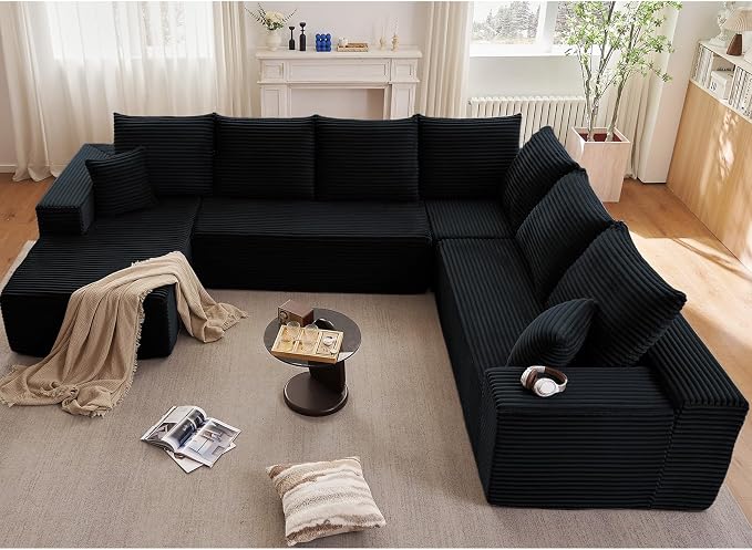 Cloud Sectional Couch with L-Shape Chaise, Upholstered Corduroy Couches by Lakifun