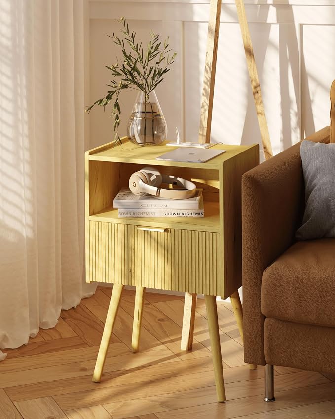 JOONEE Nightstand with Outlet, Modern Bedside Table with Storage Drawer and - Image 7
