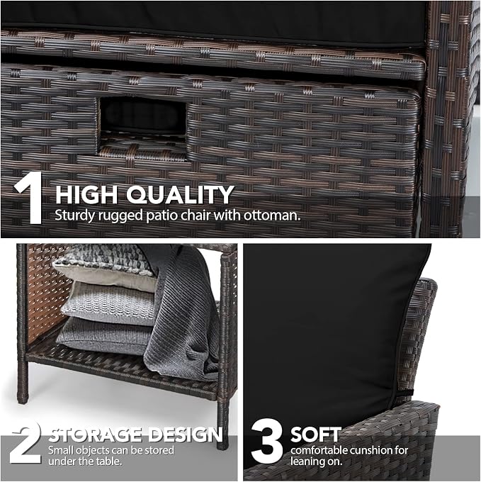 LEVELEVE Balcony Furniture 5 Piece Patio Conversation Set, PE Wicker Rattan - Image 7