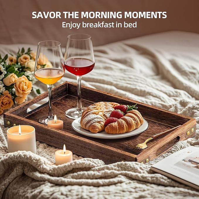 Serving Tray with Handles, 15.8"x 11" Wood Decorative Tray - Image 5