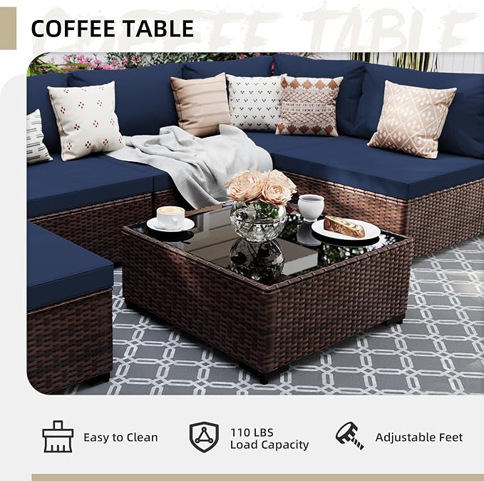 UPHA 7 Pieces Patio Furniture Sets, Wicker Outdoor Sectional Sofa Couch - Image 6