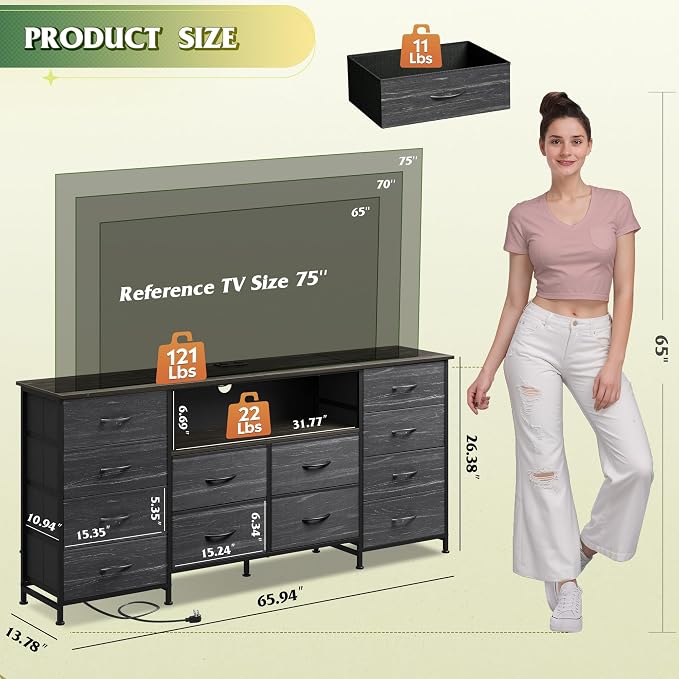 WLIVE 12 Drawer Dresser for Bedroom, 75 inch TV - Image 3