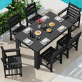 SERWALL HDPE Dining Set for 6: 1 Umbrella Hole Table, 4 Armless + 2 Armchairs. by SERWALL
