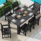 SERWALL HDPE Dining Set for 6: 1 Umbrella Hole Table, 4 Armless + 2 Armchairs. by SERWALL