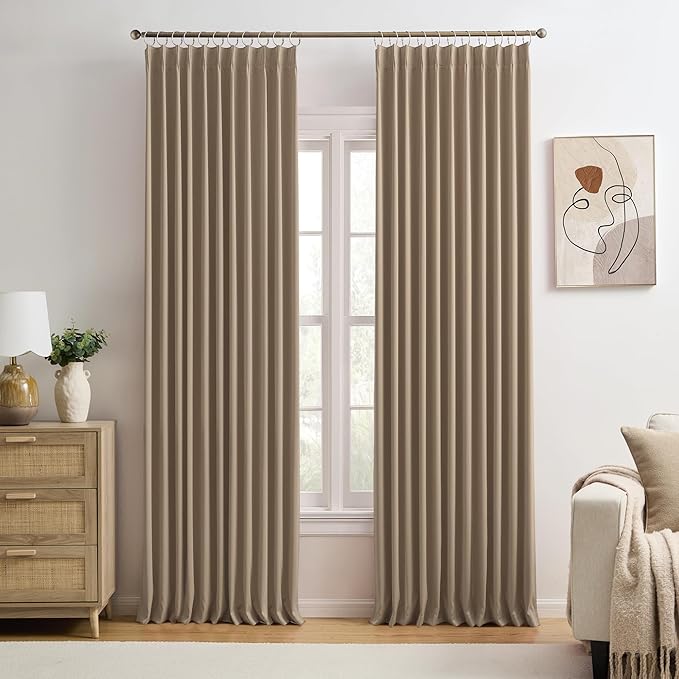 Cappuccino Pinch Pleated 72 Inch Wide Curtains 72 x 105, Thermal Insulated by KEQIAOSUOCAI