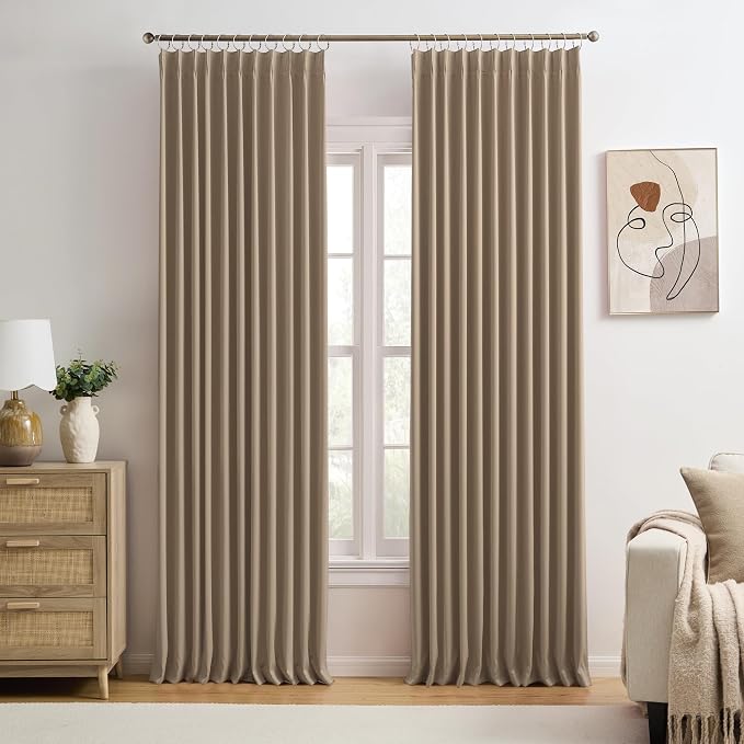 Cappuccino Pinch Pleated 72 Inch Wide Curtains 72 x 95, Thermal Insulated Noise by KEQIAOSUOCAI