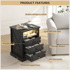 Nightstand with Charging Station, Farmhouse End Side Table with 3 Drawers and - Image 4