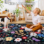 PLHXFR Area Rug Living Room: 4x6 Floral Washable Boho Soft Carpet Black | - Image 8