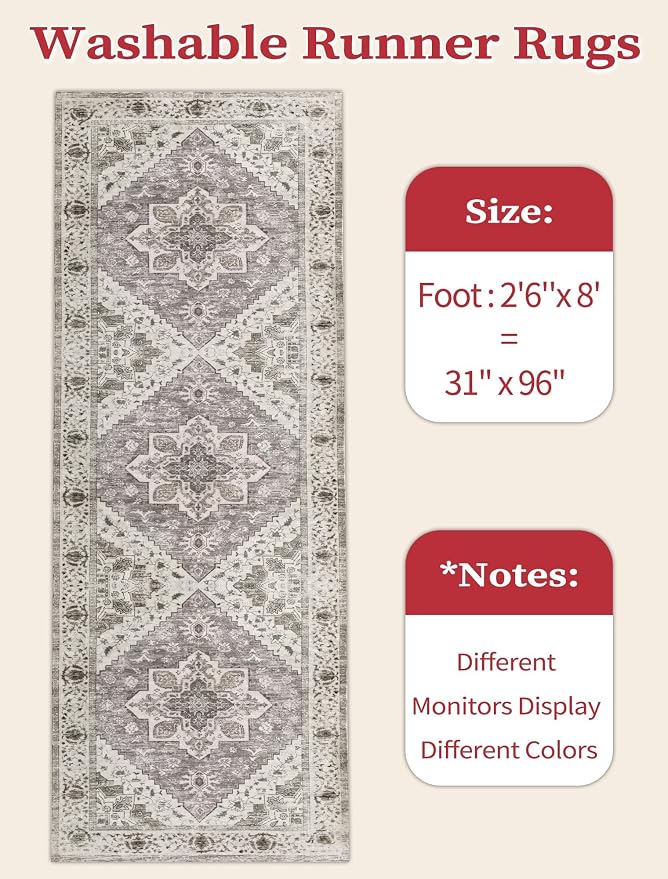 SERISSA 2'6"x8' Washable Non Slip Boho Runner Rug - Image 2