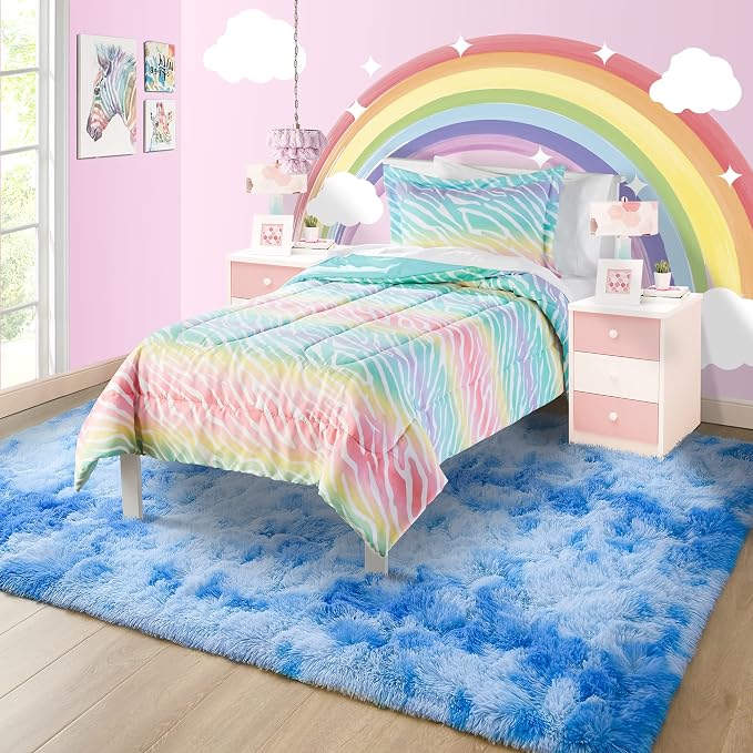 3x5 Tie-Dyed Blue Fluffy Soft Area Rug Non-Slip - Image 8