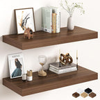 32Inch Walnut Floating Shelves for Wall, 12 Inch Deep Shelves for Bedroom by FunMemories