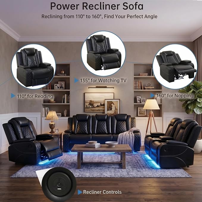 3-Piece Leather Power Recliner Sofa Set - Image 3