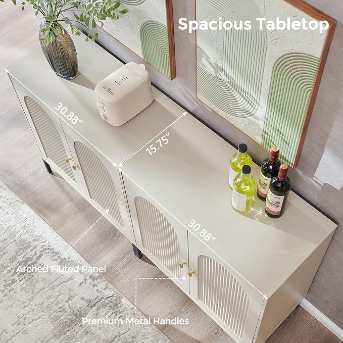 IFBUY Modern Sideboard Buffet Cabinet, 61.75" W Fluted Arched Buffet Cabinet - Image 7