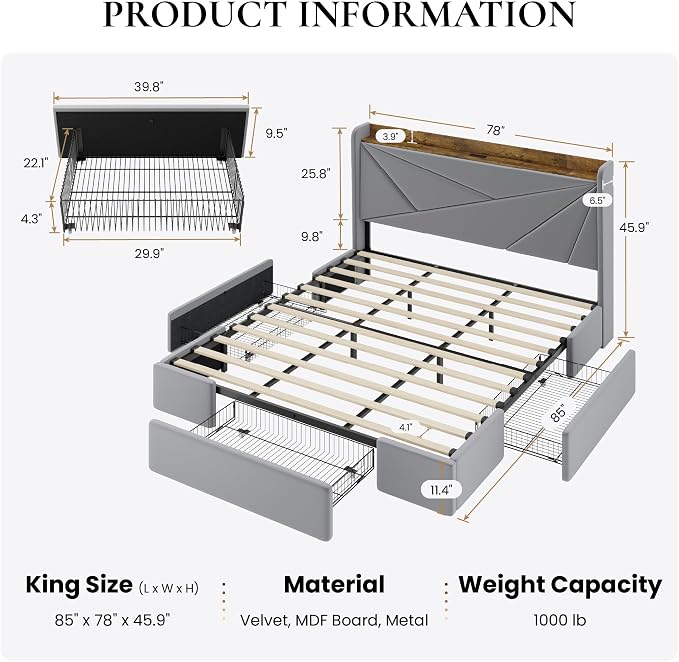 SHA CERLIN King Size Bed Frame - Image 2