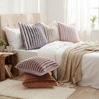 decorUhome Fall Faux Fur Throw Pillow Covers 22x22 Set of 2 Pink White | - Image 6