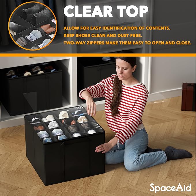 SpaceAid Shoe Organizer for Closet, 2 Pack Foldable Shoe Storage Containers - Image 4