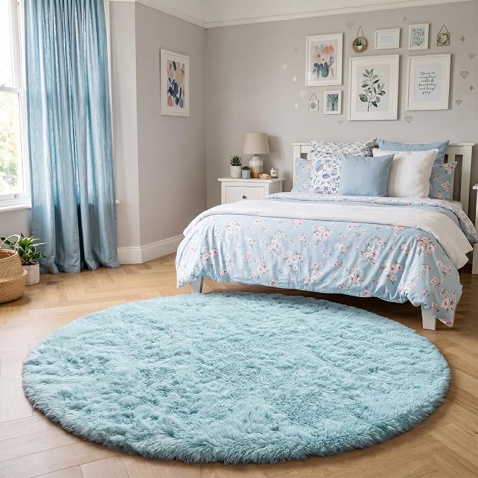 Amdrebio Light Blue Large Shag Plush Round Rug 6Ft - Image 3