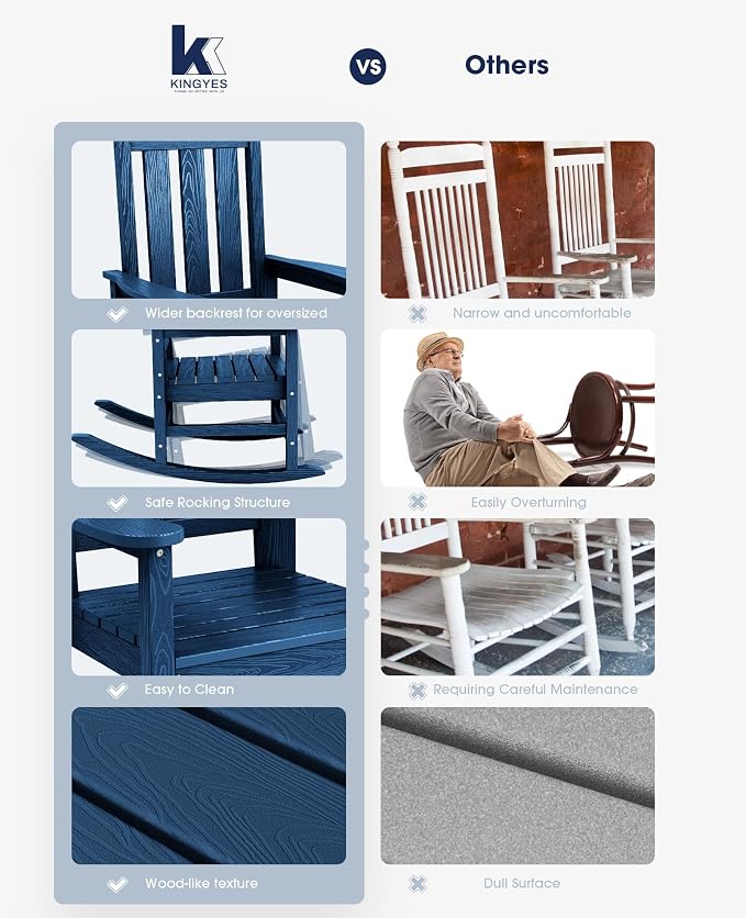 KINGYES Oversized Outdoor Rocking Chair, All-Weather Patio Rocking Chairs - Image 8