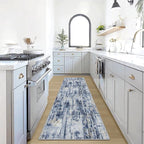 2'6''x8' Runner Rugs Washable Rug: Modern Abstract Hallway Blue Gold Carpet | by GENTDRIZZ