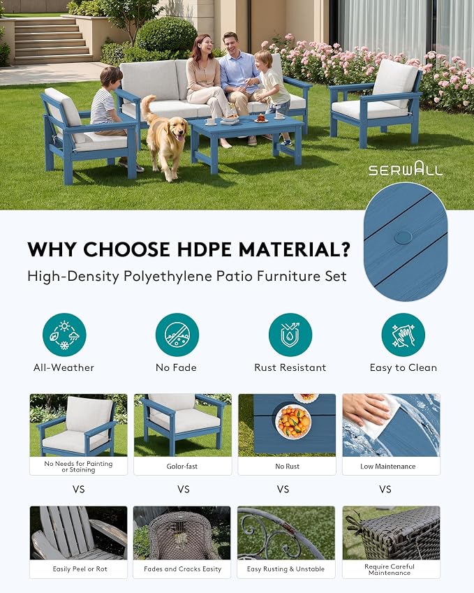 SERWALL HDPE Patio Conversation Set, 6-piece Sectional Outdoor Furniture Set - Image 3