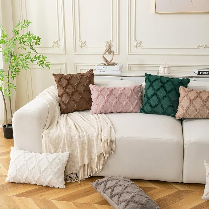 Set of 2 Soft Moroccan Throw Pillow Covers 18x18 Inch Plush Boho Decorative - Image 3