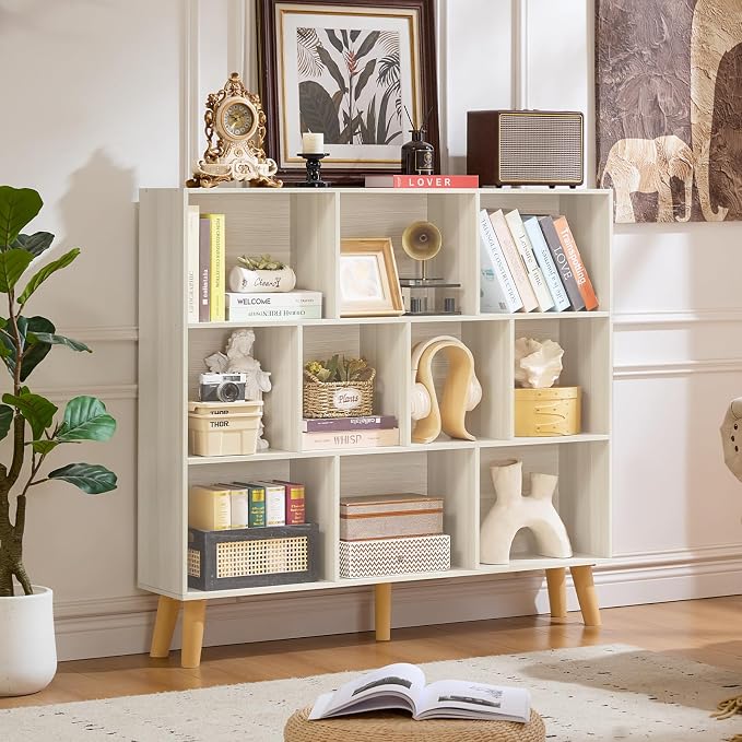 LEYAOYAO 10 Cube Bookshelf, 3 Tier Modern Wide Bookcase - Image 6