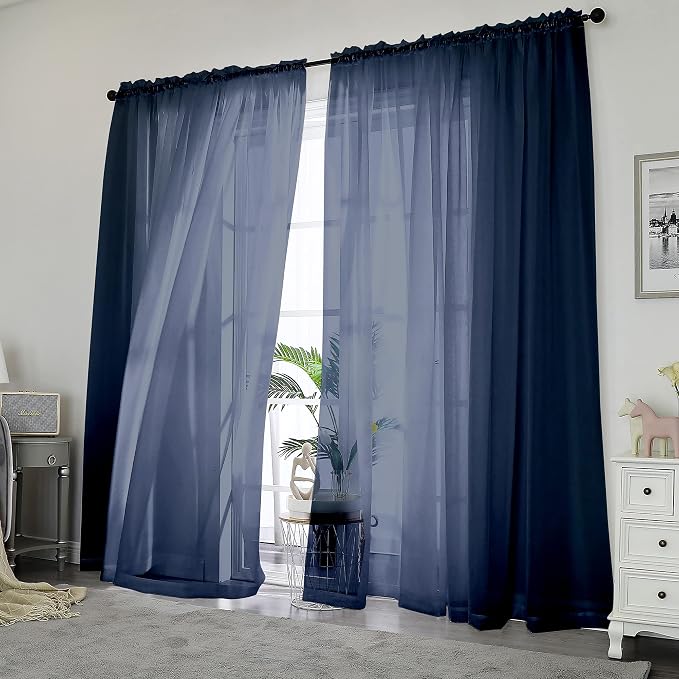 Blue Sheer Curtains, Sheer Curtains 84 inch Length 2 Panels Set, Rod Pocket by OWENIE