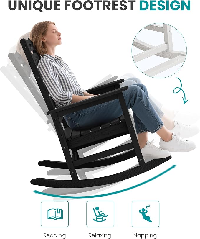 SERWALL Oversized Outdoor Rocking Chair, HDPE Patio Rocking Chair - Image 7