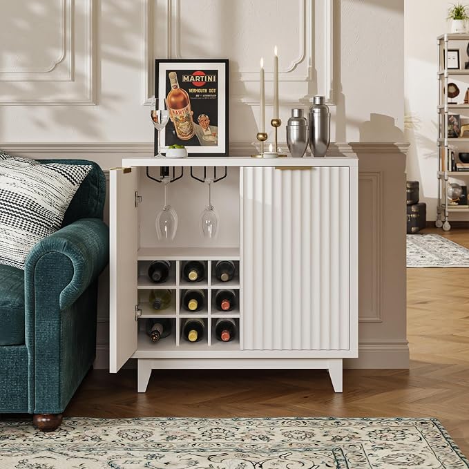 Fluted Coffee Bar Cabinet with Storage, Modern Sideboard Buffet Cabinet with - Image 9