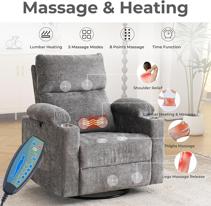 Rocking Chair Nursery with Adjustable Armrests, Electric Glider Recliner - Image 3