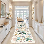 Washable 4x12 Wide Area Rug: Hallway Soft Floral Scalloped Carpet Water - Image 2