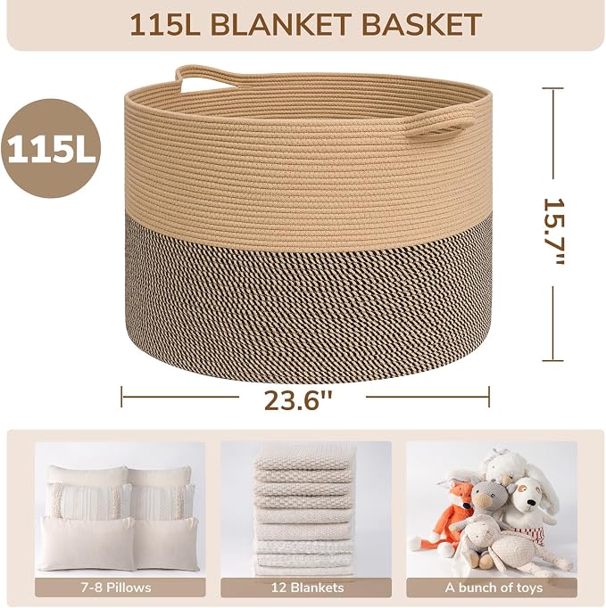 INDRESSME 115L Extra Large Blanket Basket, Woven Baskets - Image 2