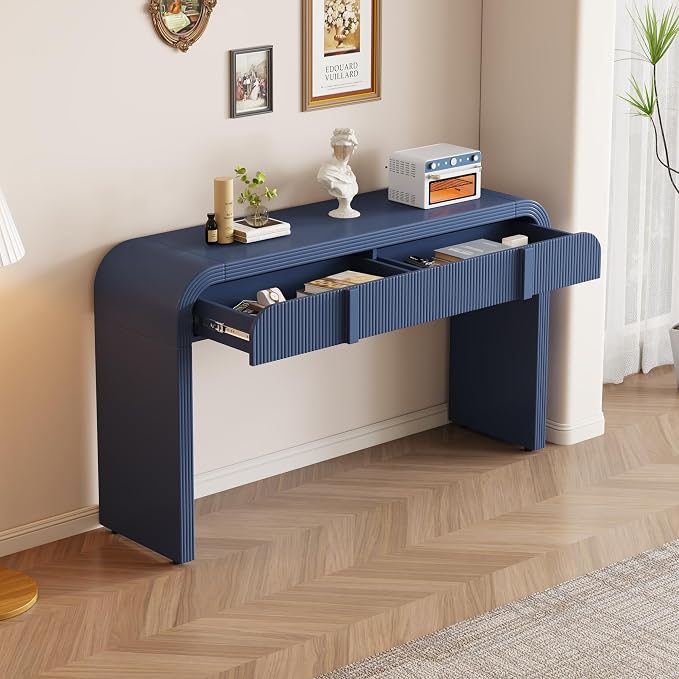 55'' Wood Console Table Sofa Table Entryway Table, Unique Modern Rounded - Image 3