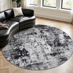 Rugflix Round Area Rugs 8Ft for Living Room, Washable Black Grey Circle Rug | by RugflixAreaRugs