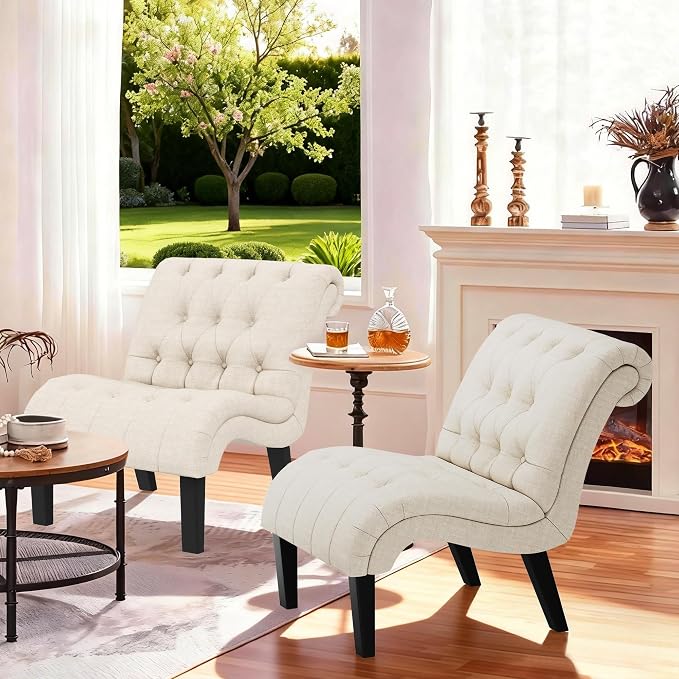 Accent Chairs Set of 2 Mid Century Modern Tufted Upholstered Chair - Image 7