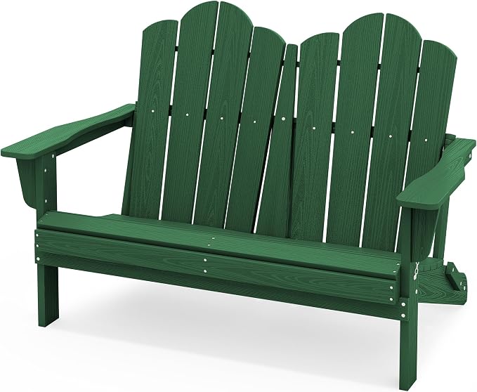 SERWALL Folding Adirondack Bench, HDPE All-Weather Adirondack Loveseat by SERWALL