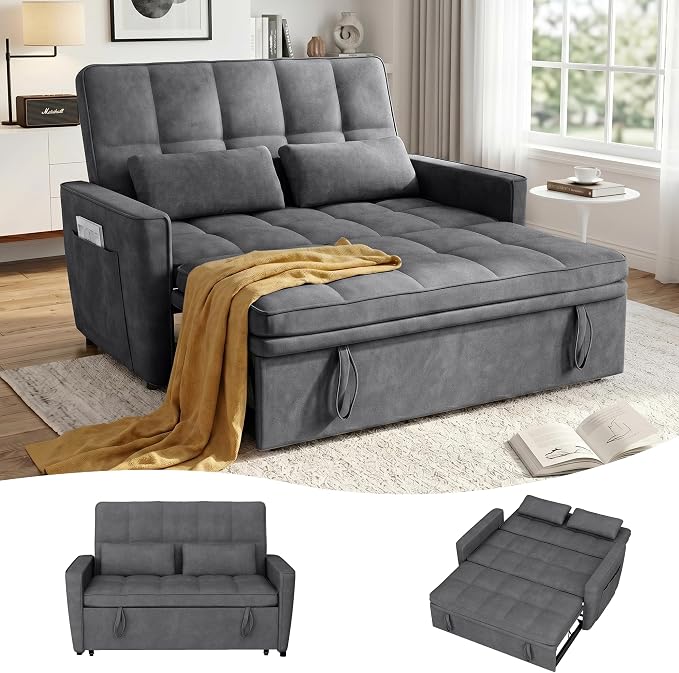54'' Sleeper Sofa Bed, Convertible Pull Out Couch Futon by tiramisubest