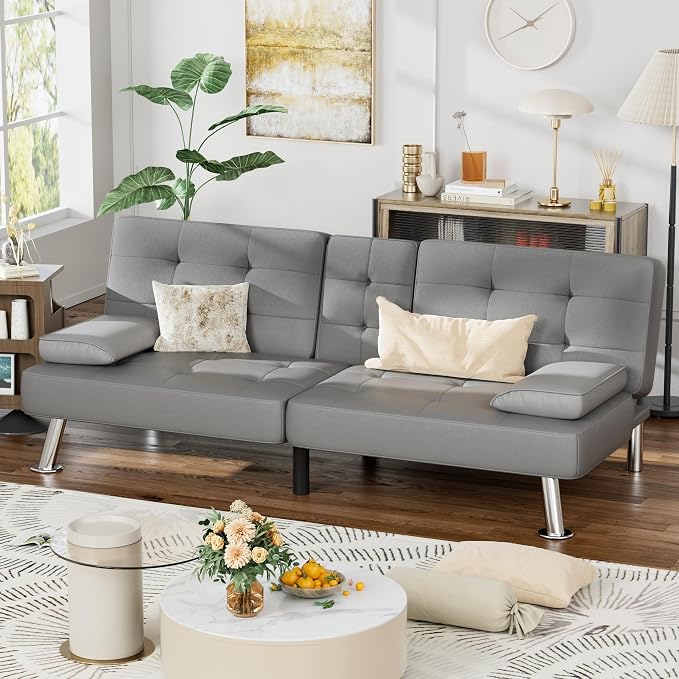 Homall Futon Sofa Bed, Leather Futon Couch - Image 2