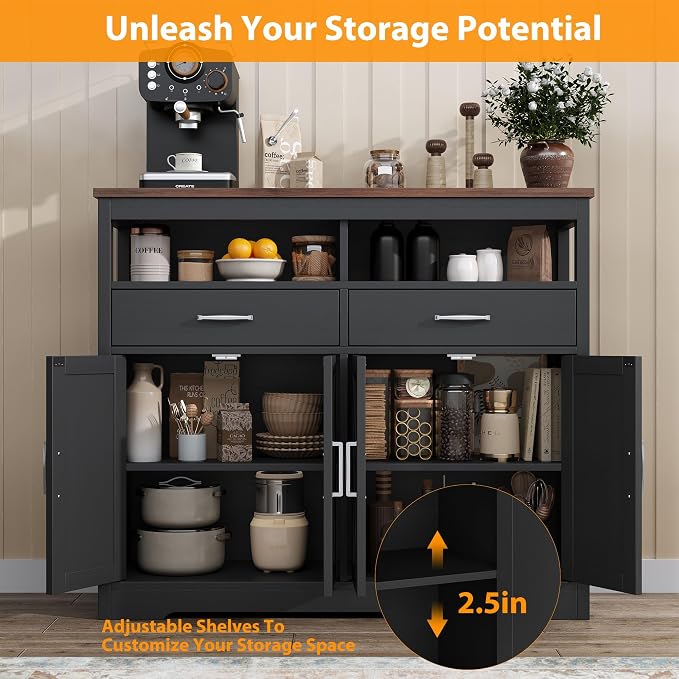 knoworld Buffet Sideboard with Storage Farmhouse with 4 Doors, Dining Room - Image 3