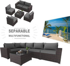 Kullavik Outdoor Patio Furniture Set 6 Pieces Sectional Rattan Sofa Set Brown - Image 6