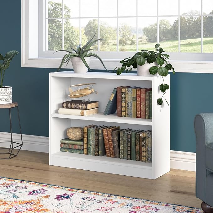 Bush Home Small 2 Shelf Bookcase, 2 Tier Bookshelf Storage Cabinet - Image 2