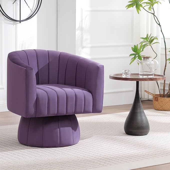 Swivel Accent Barrel Chair, Cute Comfy Small Round 360° Arm Chair. Velvet Club - Image 8
