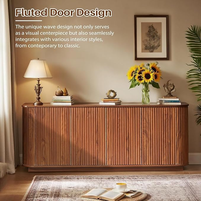 64'' Fluted TV Stand for TVs up to 75'', Modern Long Media Console - Image 5