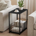 Homleke Side Table with Magazine Holder, Record Player Stand with LP Shelf - Image 9